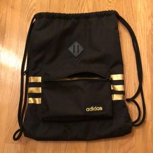 Adidas Drawstring Bag Black and Gold